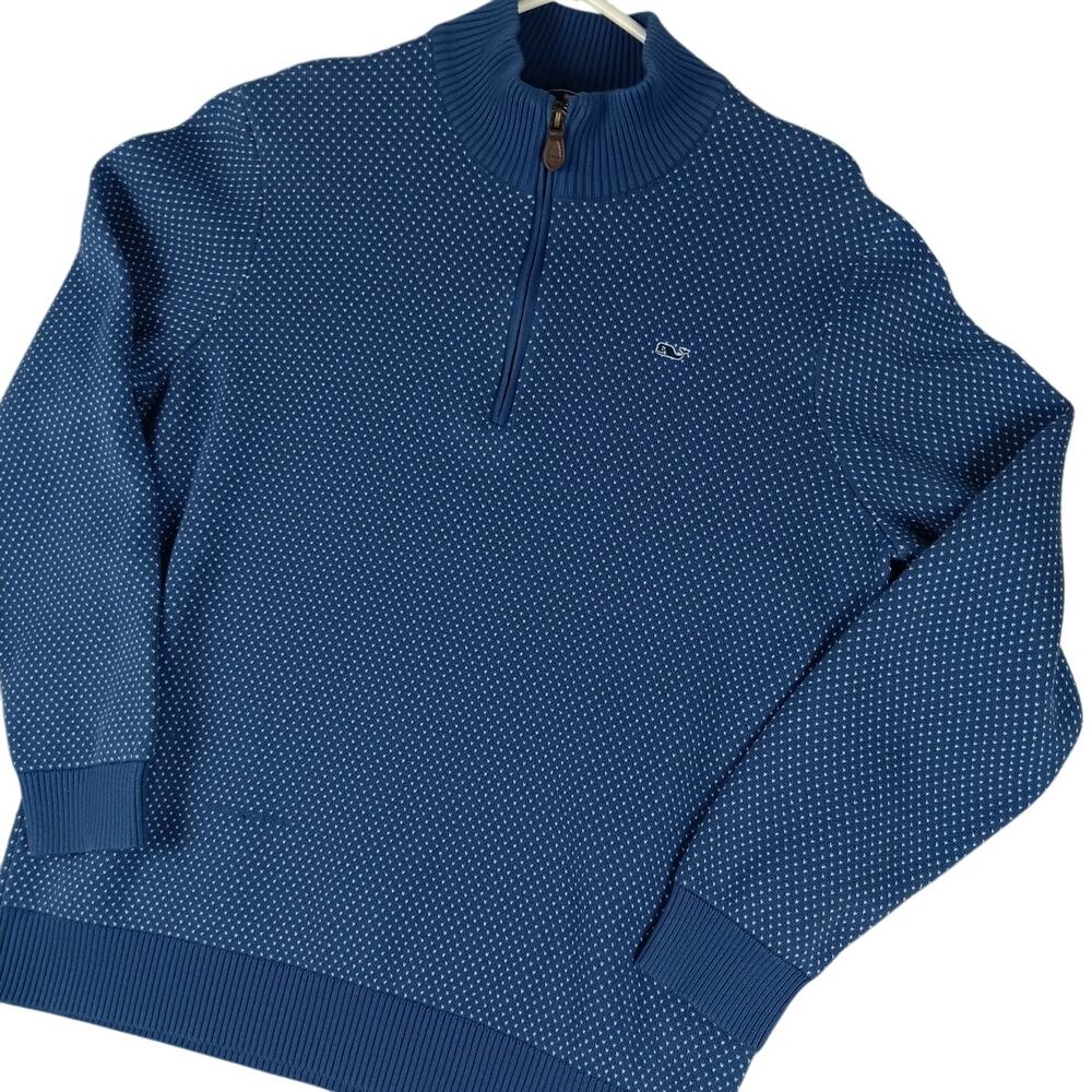 Vineyard Vines Quarter Zip Knit Sweater Mens Large Blue Repeating Anchors